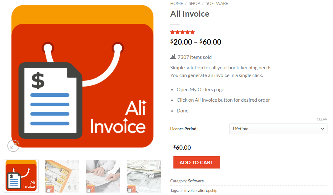 Ali invoice precio